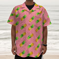 Pink Pineapple Pattern Print Textured Short Sleeve Shirt