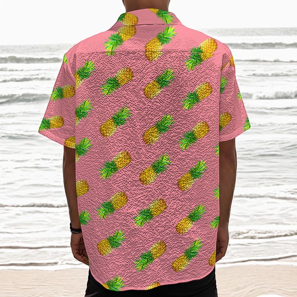 Pink Pineapple Pattern Print Textured Short Sleeve Shirt
