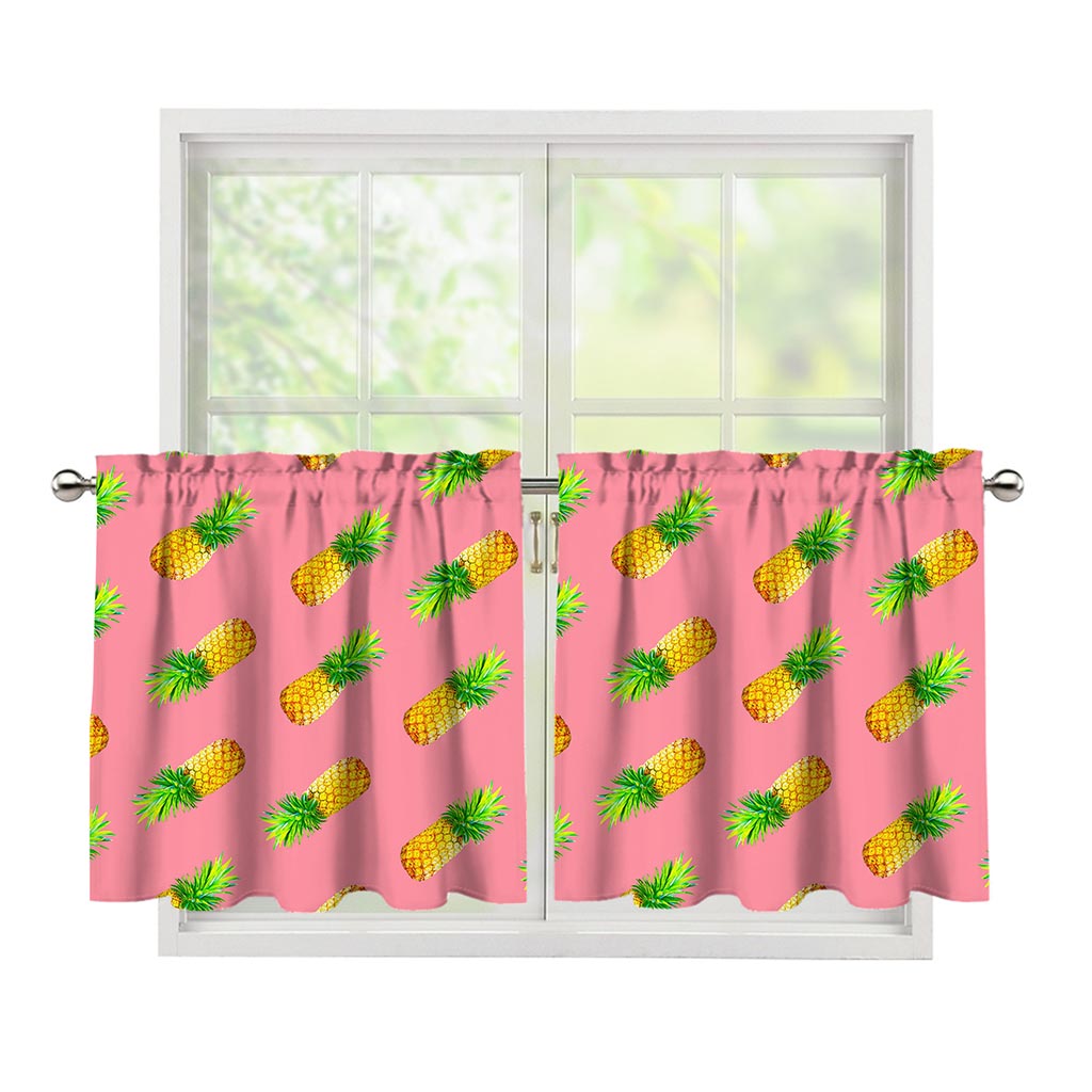 Pink Pineapple Pattern Print Tier Curtains