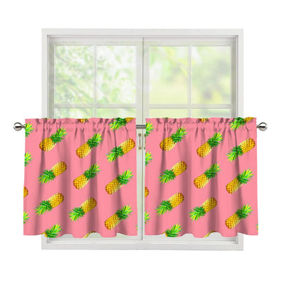Pink Pineapple Pattern Print Tier Curtains