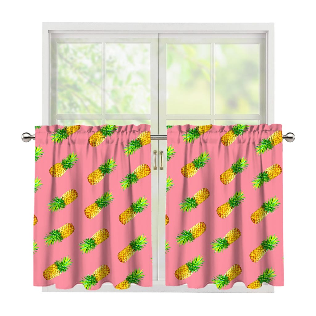 Pink Pineapple Pattern Print Tier Curtains
