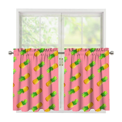 Pink Pineapple Pattern Print Tier Curtains