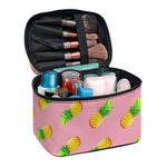 Pink Pineapple Pattern Print Travel Makeup Bag