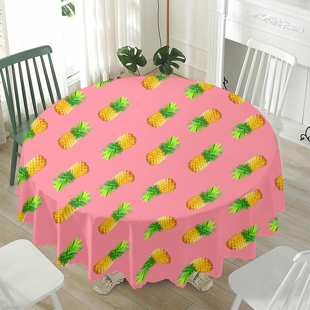 Pink Pineapple Pattern Print Waterproof Round Tablecloth