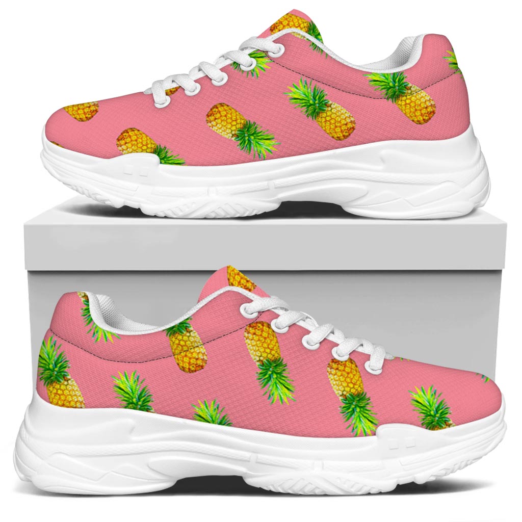 Pink Pineapple Pattern Print White Chunky Shoes