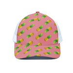 Pink Pineapple Pattern Print White Mesh Trucker Cap