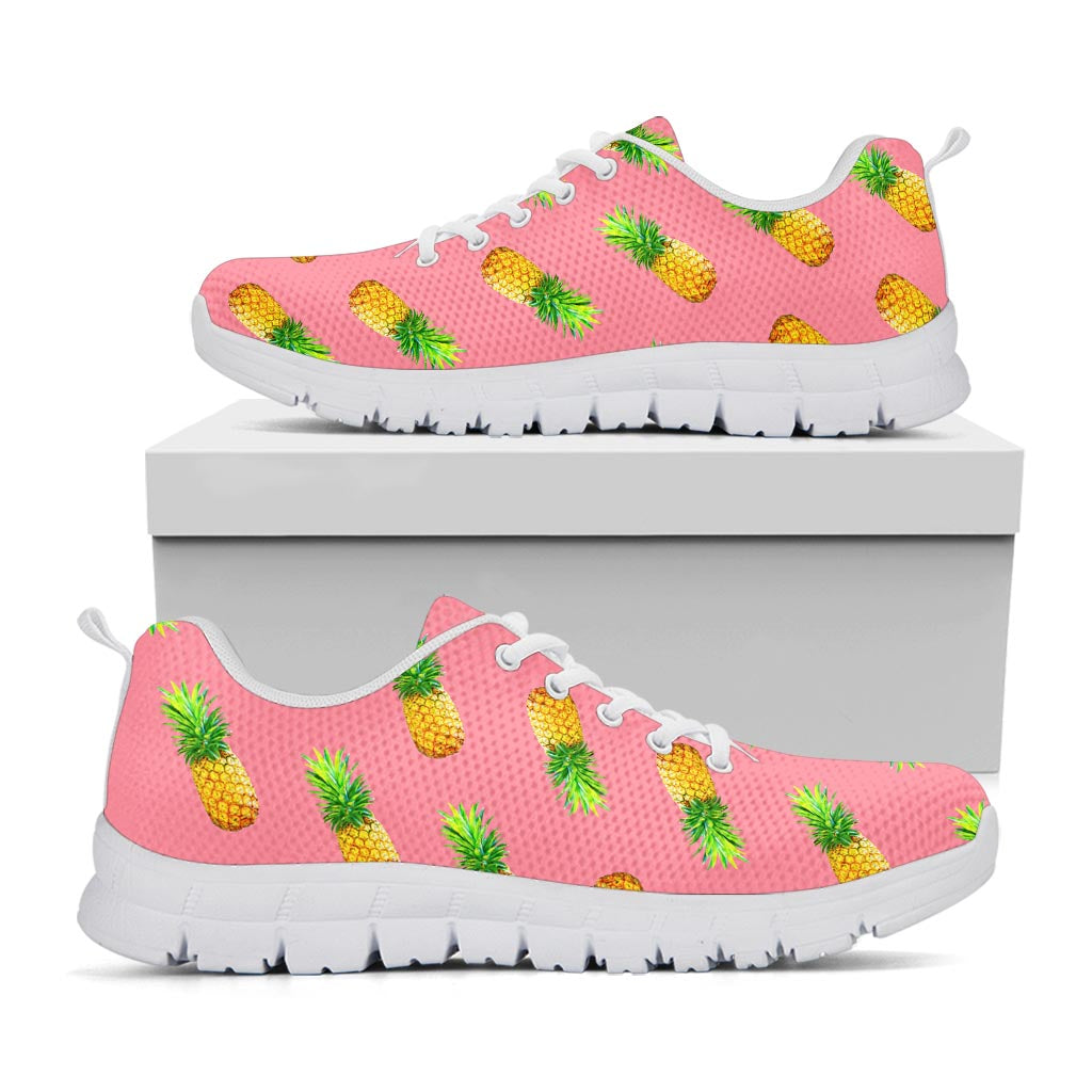Pink Pineapple Pattern Print White Running Shoes