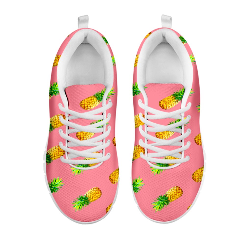 Pink Pineapple Pattern Print White Running Shoes