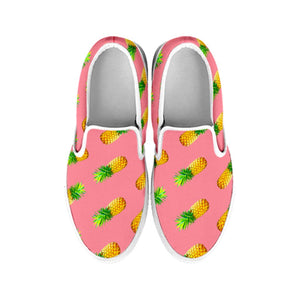 Pink Pineapple Pattern Print White Slip On Sneakers