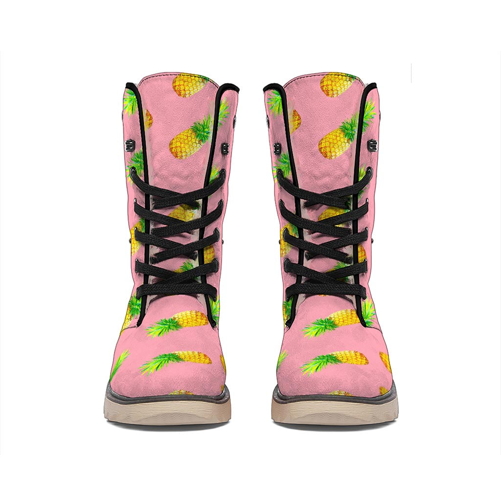 Pink Pineapple Pattern Print Winter Boots