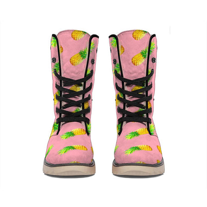Pink Pineapple Pattern Print Winter Boots