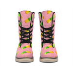 Pink Pineapple Pattern Print Winter Boots