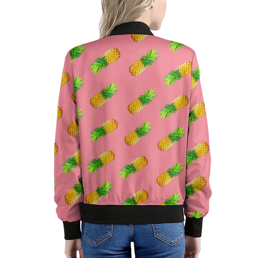 Pink Pineapple Pattern Print Women's Bomber Jacket
