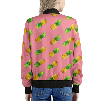 Pink Pineapple Pattern Print Women's Bomber Jacket