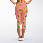 Pink Pineapple Pattern Print Women's Capri Leggings