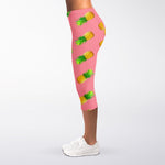 Pink Pineapple Pattern Print Women's Capri Leggings