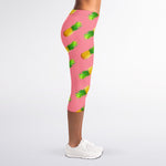 Pink Pineapple Pattern Print Women's Capri Leggings