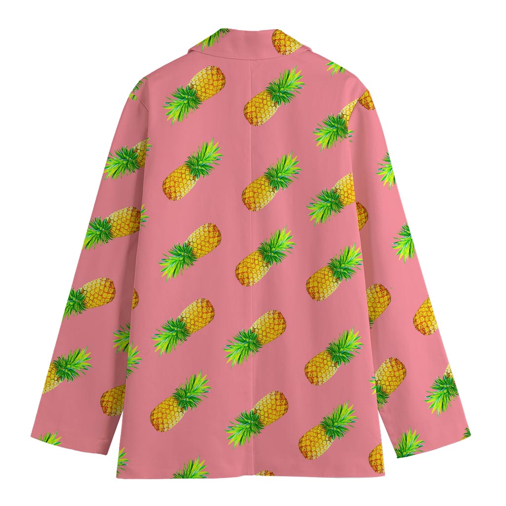 Pink Pineapple Pattern Print Women's Cotton Blazer