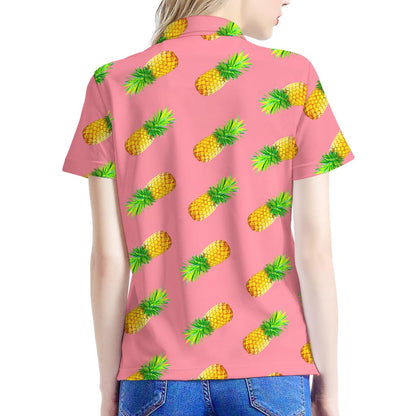 Pink Pineapple Pattern Print Women's Polo Shirt
