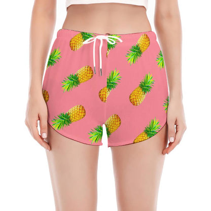 Pink Pineapple Pattern Print Women's Split Running Shorts