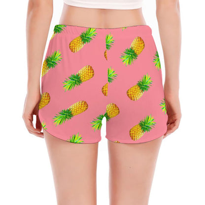 Pink Pineapple Pattern Print Women's Split Running Shorts