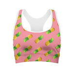 Pink Pineapple Pattern Print Women's Sports Bra