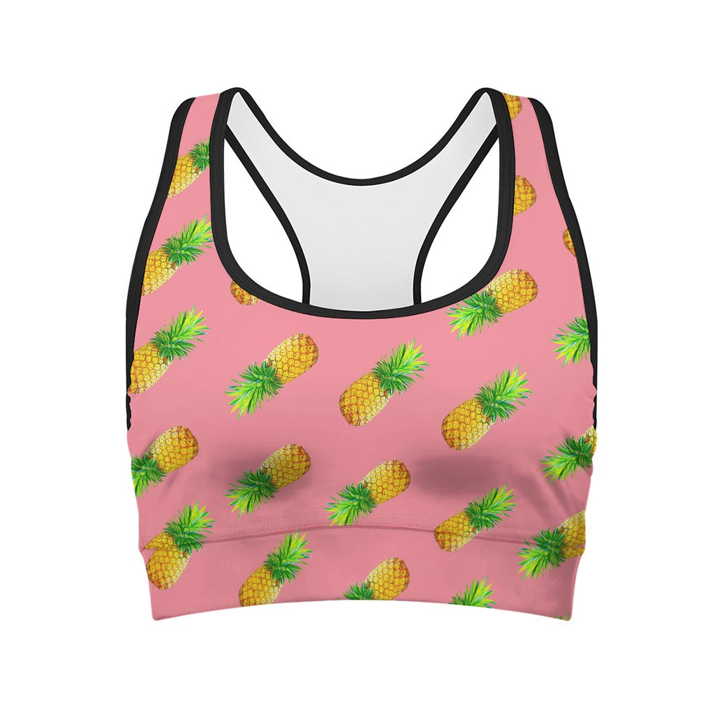 Pink Pineapple Pattern Print Women's Sports Bra