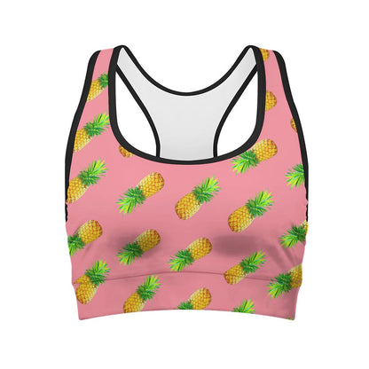 Pink Pineapple Pattern Print Women's Sports Bra