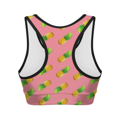 Pink Pineapple Pattern Print Women's Sports Bra