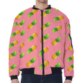 Pink Pineapple Pattern Print Zip Sleeve Bomber Jacket