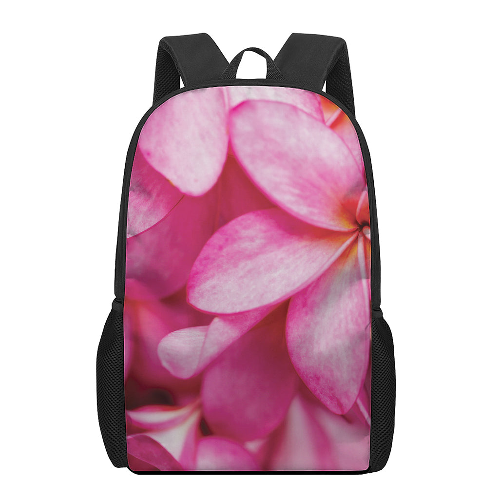 Pink Plumeria Flower Print 17 Inch Backpack