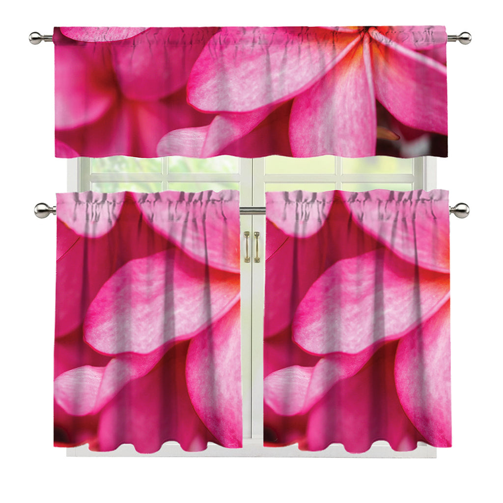 Pink Plumeria Flower Print 3 Piece Kitchen Curtains