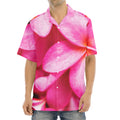 Pink Plumeria Flower Print Aloha Shirt