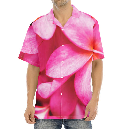 Pink Plumeria Flower Print Aloha Shirt