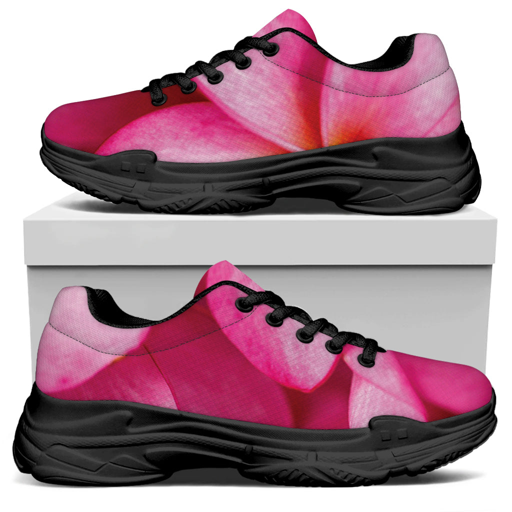 Pink Plumeria Flower Print Black Chunky Shoes