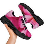 Pink Plumeria Flower Print Black Chunky Shoes