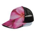 Pink Plumeria Flower Print Black Mesh Trucker Cap