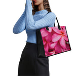 Pink Plumeria Flower Print Canvas Tote Bag
