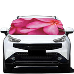 Pink Plumeria Flower Print Car Windshield Snow Cover