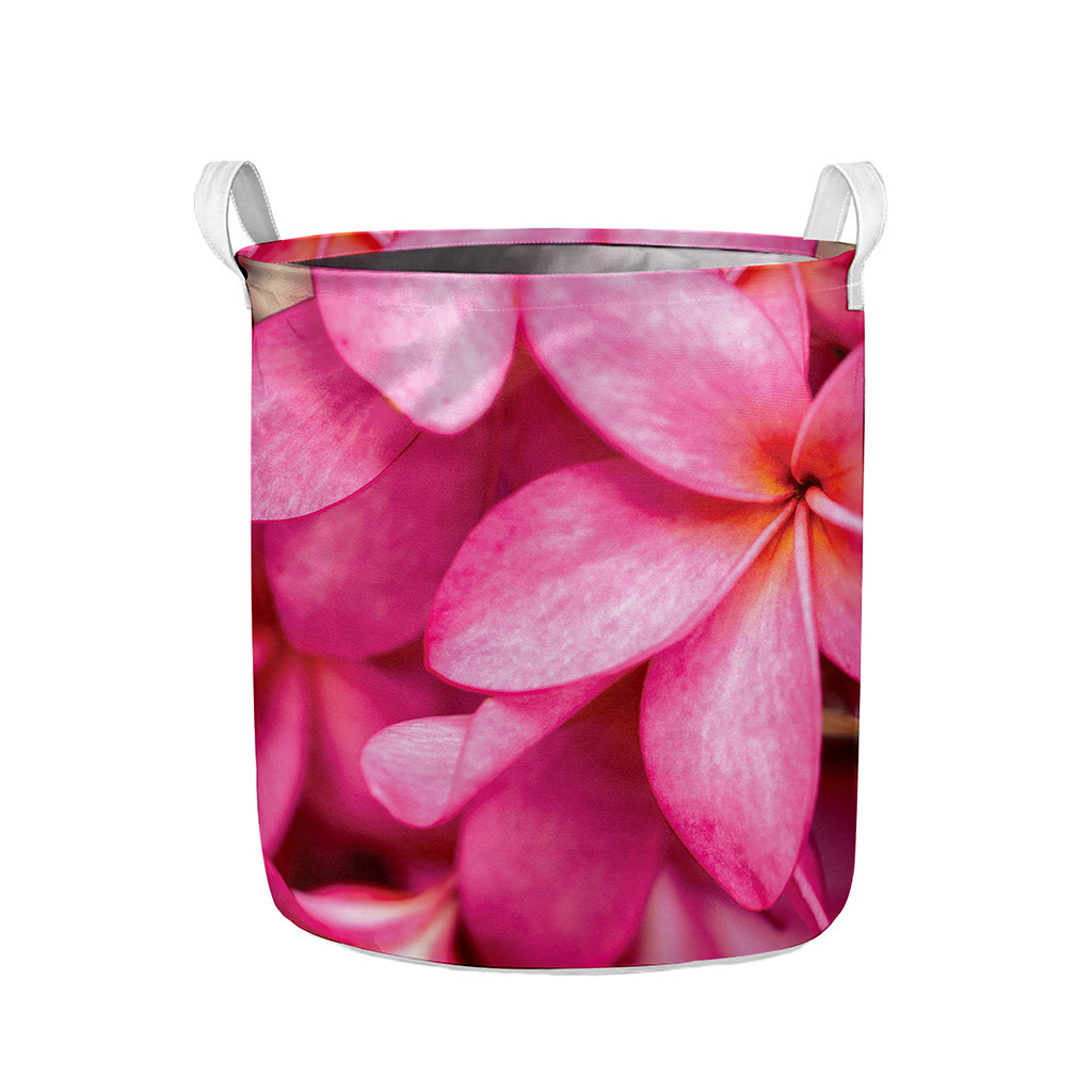 Pink Plumeria Flower Print Collapsible Laundry Basket