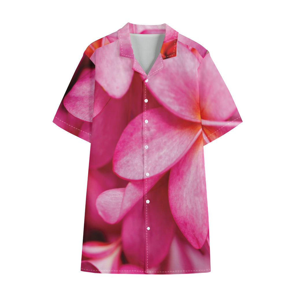 Pink Plumeria Flower Print Cotton Hawaiian Shirt