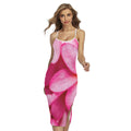 Pink Plumeria Flower Print Cross Back Cami Dress