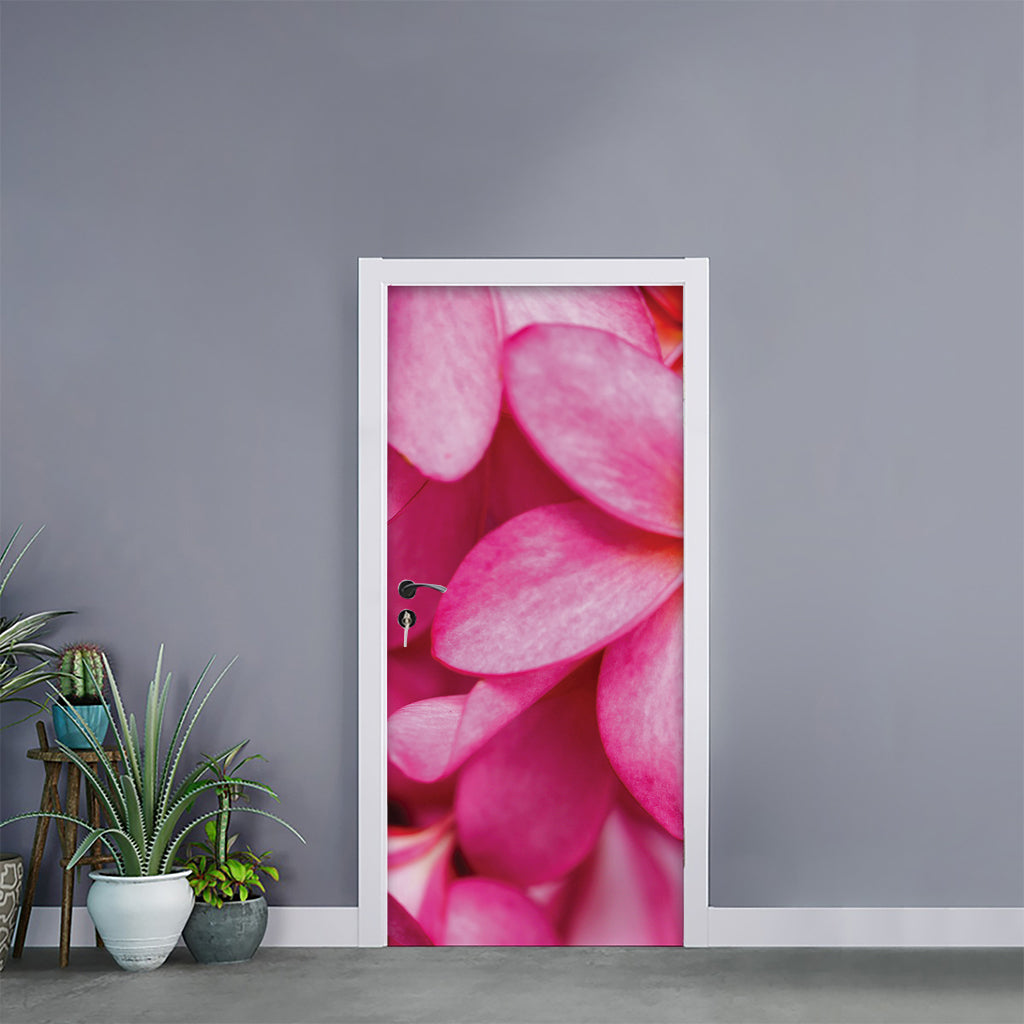 Pink Plumeria Flower Print Door Sticker