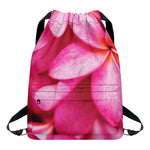 Pink Plumeria Flower Print Drawstring Backpack