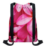Pink Plumeria Flower Print Drawstring Backpack
