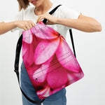 Pink Plumeria Flower Print Drawstring Backpack