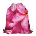 Pink Plumeria Flower Print Drawstring Bag