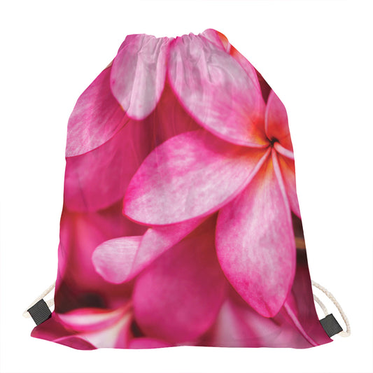Pink Plumeria Flower Print Drawstring Bag