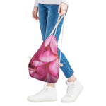 Pink Plumeria Flower Print Drawstring Bag