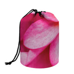Pink Plumeria Flower Print Drawstring Makeup Bag